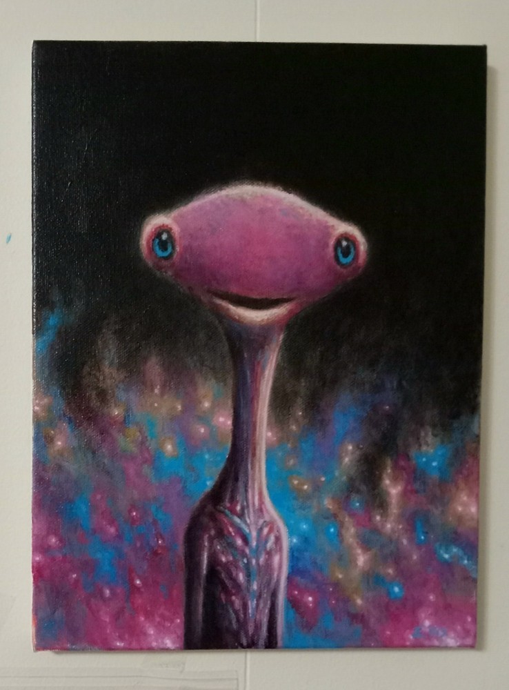 original scifi acrylic painting, alien science fiction art, 9×12 in