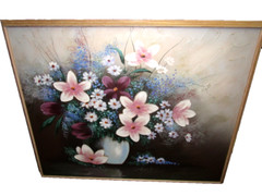 Original Painting Flower Arrangement in a Large Oak Frame 40×50 Signed Andrew