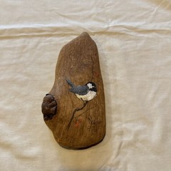 Hand Painted Bird On Wood Tree Signed Norine Rudd