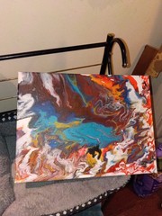 Abstract Fluid Acrylic Canvas Painting Multicolor Swirl Design Unframed