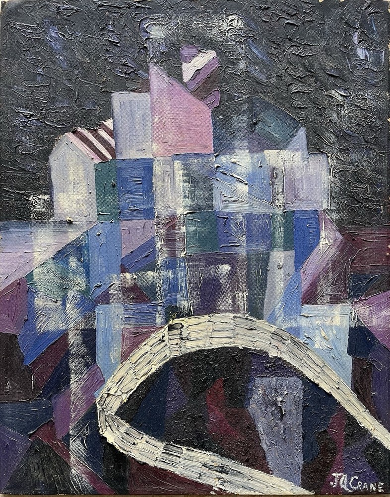 ORIGINAL MID CENTURY AMERICAN MODERNIST PAINTING SIGNED A. CRANE