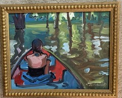 Kyle Buckland Painting “A Quiet Spot” Impressionism Girl In Boat Trees Water