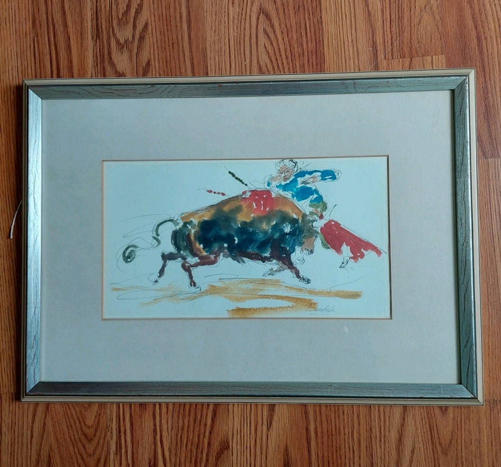 Charles Burdick (1924-2016) Painting Ink & Watercolor Spanish Bull Fight Matador
