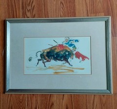Charles Burdick (1924-2016) Painting Ink & Watercolor Spanish Bull Fight Matador