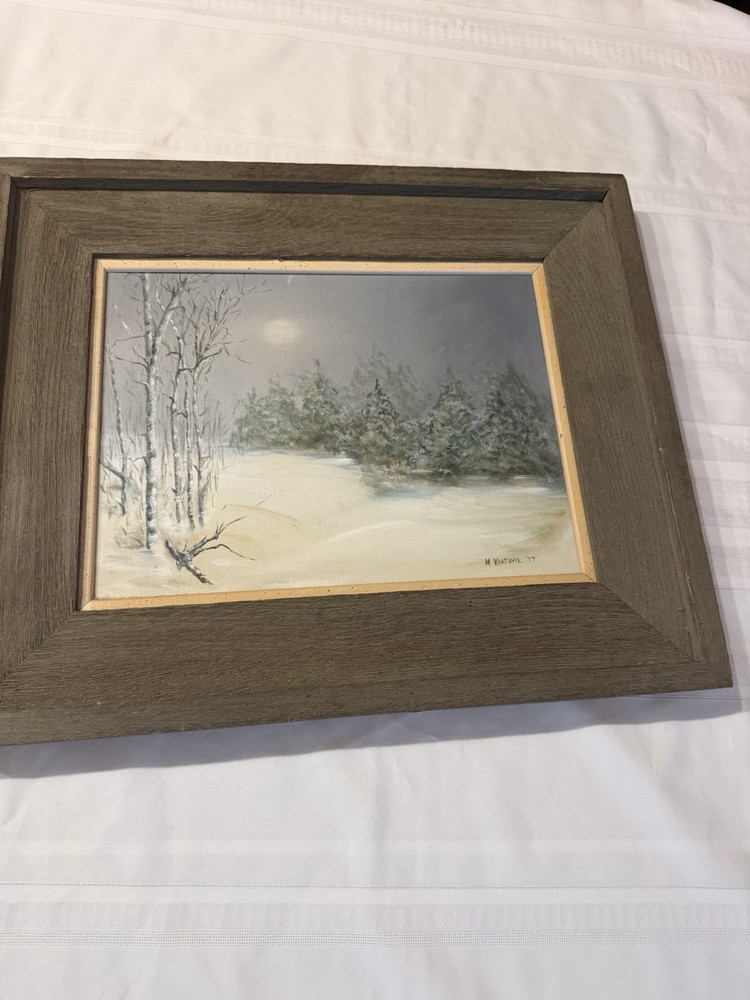 Painting Winter Landscape by M Kratovil 19.5”x23.5” Wooden Frame Landscape Oil