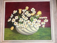 Vintage M Harrison „Still Life With Flowers“ Oil Painting- Signed And Framed