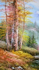 Autumn Scene Oil Painting Signed by K. Wallis