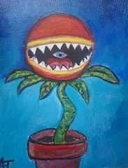 Man Eatting Plant 5×7 Acrylic Painting On Watercolor Paper