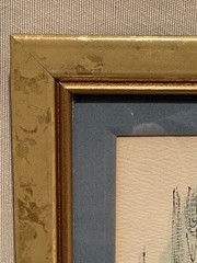 Original Vtg Small Watercolor Painting Gold Framed Art Blue Flowers Floral 9×7