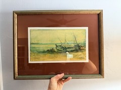 Nilo Lenci Vintage Harbor Scene Painting 1983 Italian Seascape Artwork