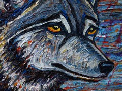 DOG WOLF PUPPY OIL█PAINTING animal ART█SIGNED VINTAGE ORIGINAL█EXPRESSIONIST POP
