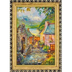 Original Oil Painting English Village Street Houses 4×6 Framed Artwork