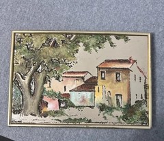 Vintage 925 Silver sheet Art Work Plaque Italy Langscape Village scene Signed