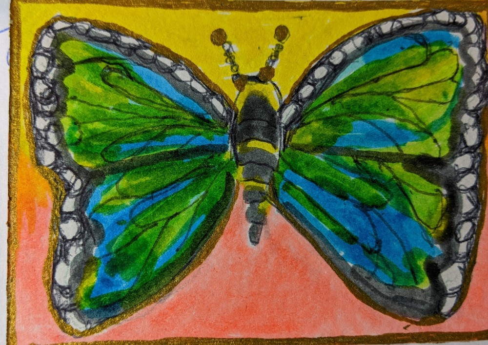 ACEO Original Watercolor Painting Signed Beautiful Butterfly