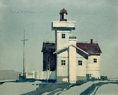 VINTAGE LIGHTHOUSE Painting by Famous CaLiFoRnia – Seattle Artist RITCHIE BENSON