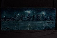 New York City Skyline Oil Painting Nocturn Night lights Brooklyn view East River