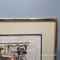 VTG Egyptian Art Painting Pharaon King Tut, Papyrus Paper, Framed 14.5″ x 11.5″