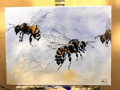 Original Abstract Expressionism 12×16 Bees Handmade Signed Unique Fine Art 324