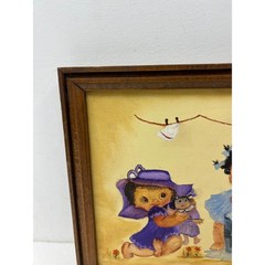 Vintage Original Oil Painting 1984 Children Laundry Scene Framed Room Decor Home