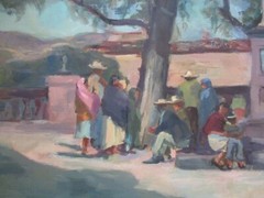 VINTAGE AMERICAN REGIONALISM PAINTING MEXICAN STREET SCENE IMPRESSIONISM LARGE