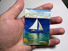 Watercolor Painting Sailboat Boat Ocean ACEO Art
