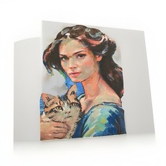 2.5×3.5 ORIGINAL ACEO ATC VINTAGE STYLE PAINTING “Woman & Pet Cat”