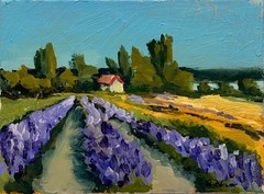 R Stevens Lavender Field Farm Landscape Original Impressionist Painting 9×12
