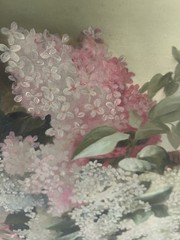 Large Antique Oil Painting of Pink and White Lilacs 1890s Framed
