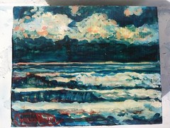 Palm Beach Florida Ocean Painting Night Scene Oil Painting and Collage original