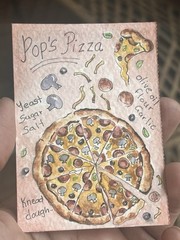 ACEO original painting watercolour Food Pizza 2.5×3.5 By Ang