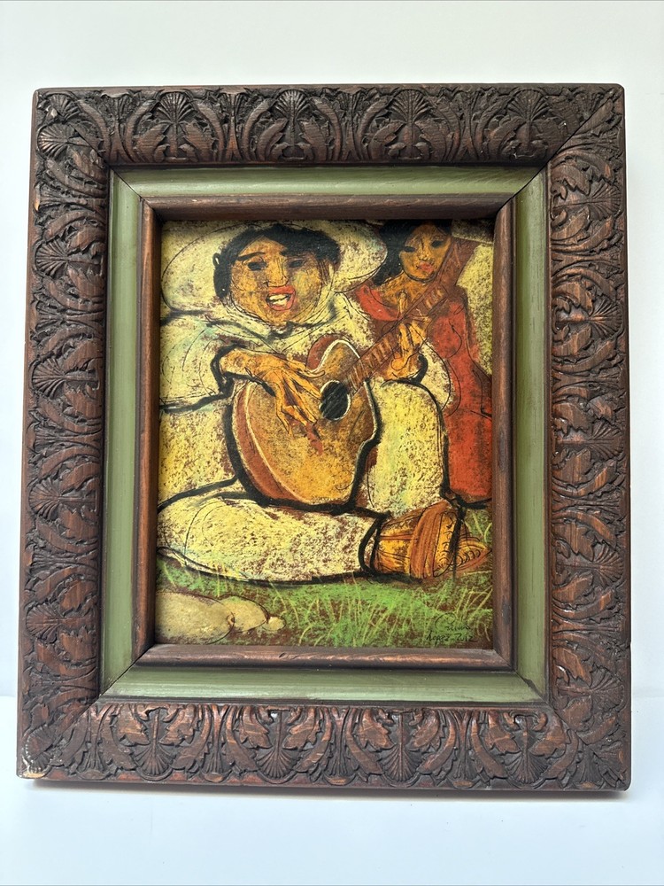 CARLOS LOPEZ RUIZ PAINTING MEXICAN MEXICO PORTRAIT MID CENTURY MAN WOMAN MUSIC