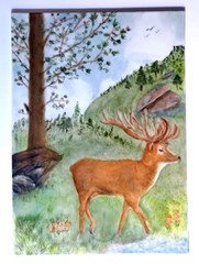 Hand Painted Porcelain Deer Painting, rectangle tile suitable for framing