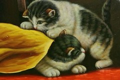 A.Zvereva-Interior with Kittens-Framed Original Oil Painting/Canvas/Hand Signed