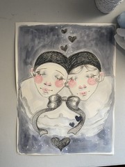 Perriot And Pierotte Clown Couple Fantasy Painting On 9×12 Watercolor Paper