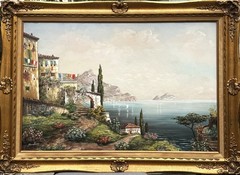 Luigi Sandini (Austrian), VTG Large Orig. O/C „Coastal Italian Riviera“, Signed!