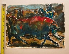 Charles Edward Burdick Painting Bull Fight Expressionist American