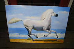 HORSE RUNNING ALONG OCEAN Original Art ACRYLIC PAINTING/CANVAS Signed 36″ x 24″