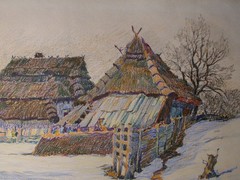 Leopold Beran (Vienna 1884-1965) Village in Winter.