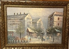 BIG ORIGINAL Caroline Burnett OiL/Board Painting PARIS STREET SCENE 29×21 Framed