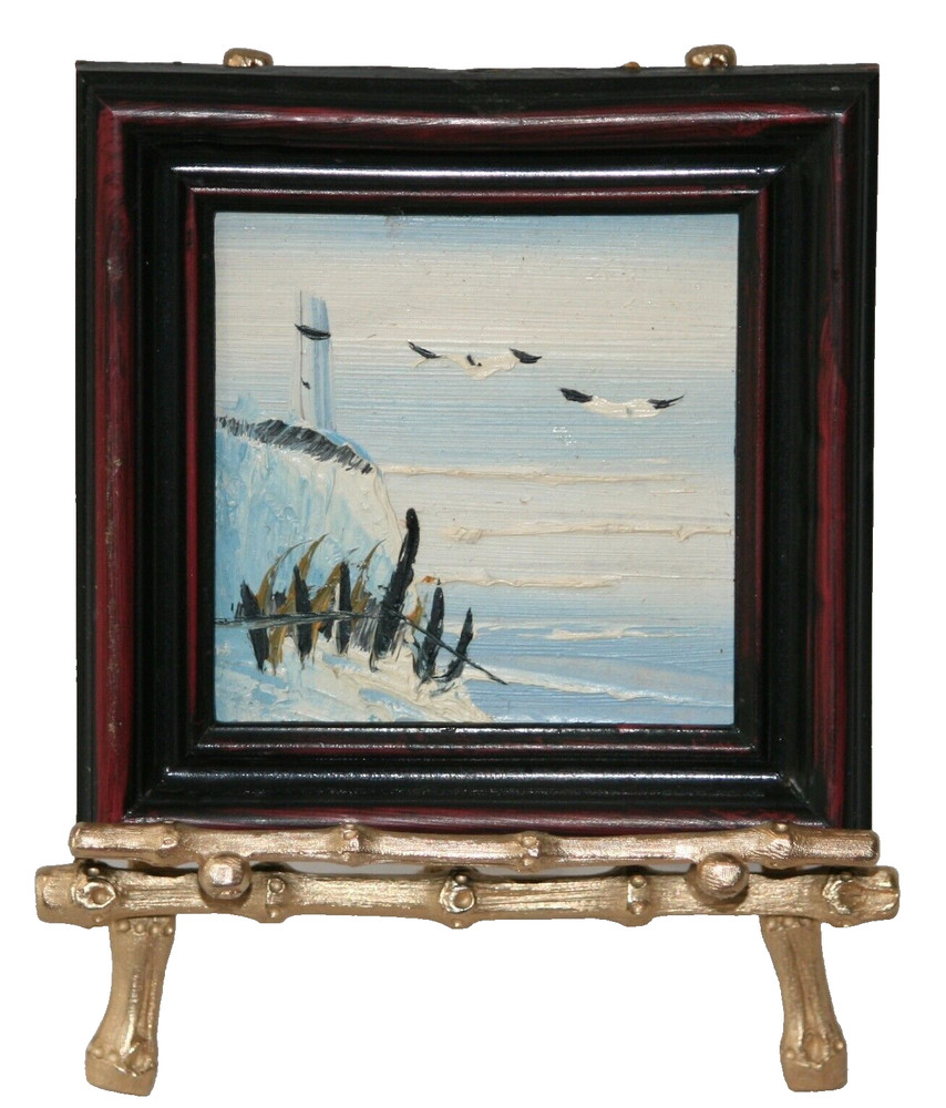 Miniature Seascape Oil Painting 2.75″ Sq * Beach Ocean Scene Mini Impressionism