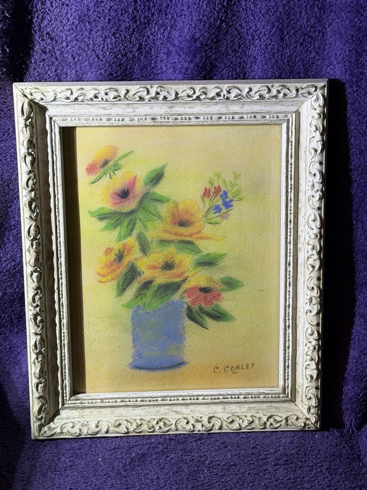 C. Conley Signed Framed Floral Still Life Vase Painting, 14 x 11 in