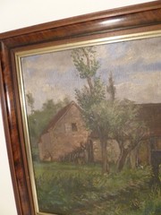 Antique Original Country Scene Oil Painting on Canvas J. Chaumeau Signed Framed