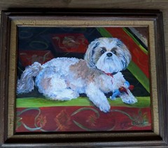 Shi Tzu Dog Art Original Oil Canvas Painting By Karen Paul Stanol