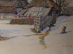 Leopold Beran (Vienna 1884-1965) Village in Winter.