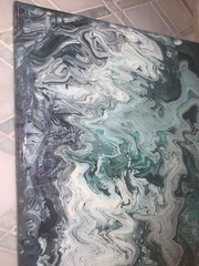 Modern Acrylic Marbleized Freeform Green Grey Purple White Black Canvas 11” 14”