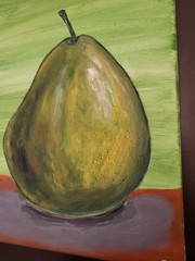 Elvi Green Pear Original Art 11×14 Painting Acrylic On Canvas Still Life Fruit