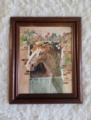 Original Watercolor Painting, Horse In Stable Framed 12×10 Unsigned