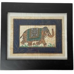 Vintage India Elephant Trunk Up Original Silk Painting on Fabric Hand Painted