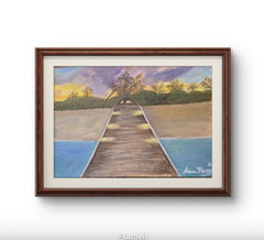 Original Coastal Impressionist 7×10 Signed Acrylic Painting Paper Nuetral Tones