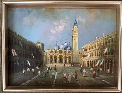 Antique Miniature Oil On Copper Painting Signed DEYER P. San Marco Venice Italy